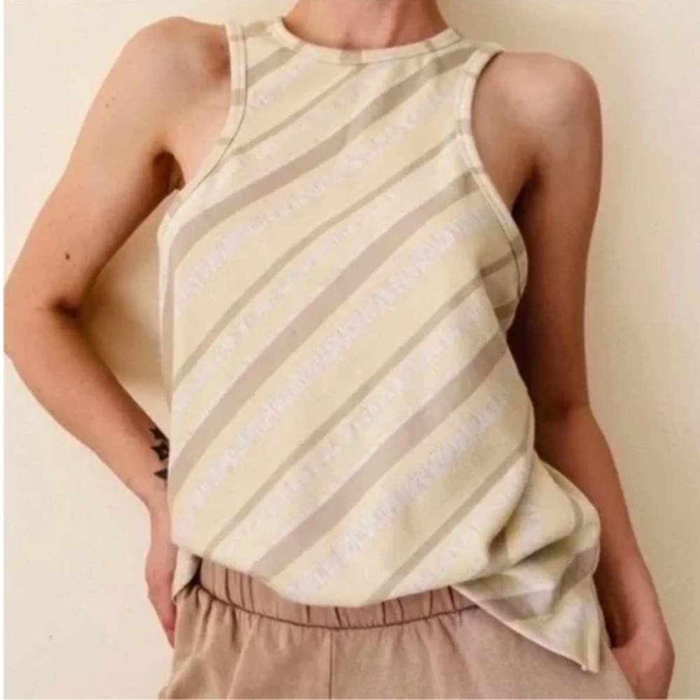 Free People | Boho Cream Beige High Neck Striped Tank